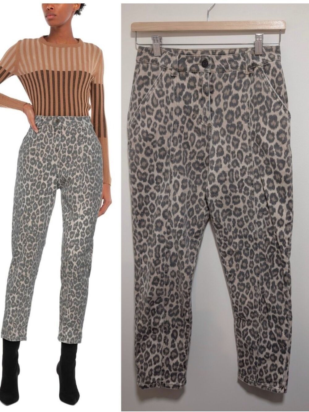 Twinset | Leopard Print High Rise Crop Pants In Beige